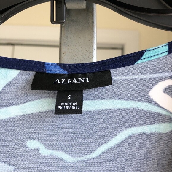 ALFANI BLOUSES TOP TUNIC SIZE SMALL SLEEVELES V-NECK BLUE PRINTED - Picture 7 of 13